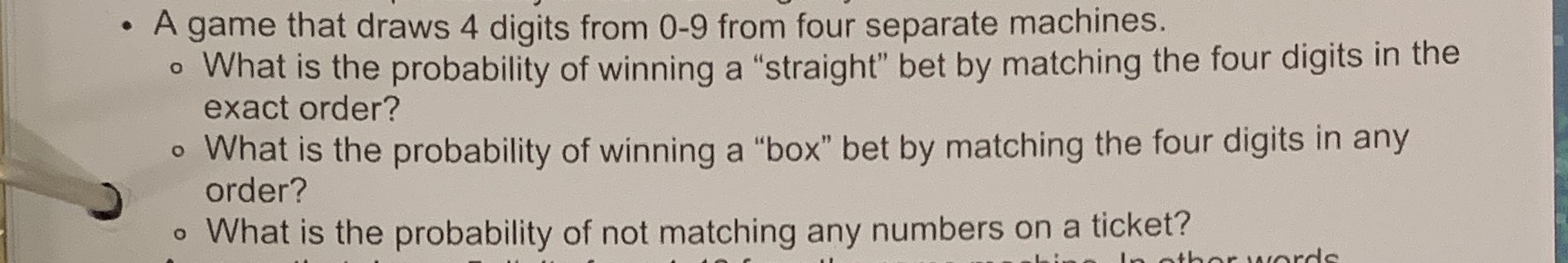 What's the probability? . A game that draws 4 digits from 0-9