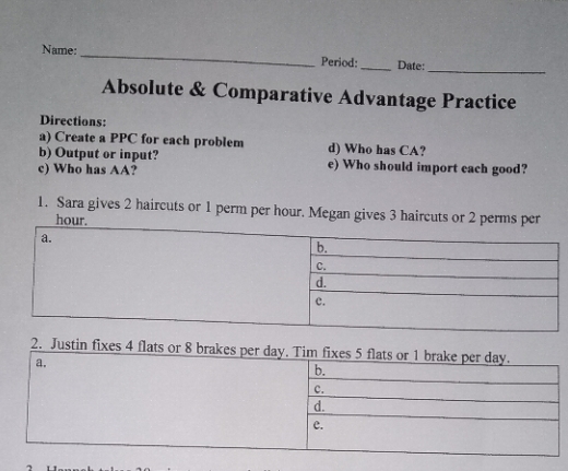 how do I do no 1 and 2? pls help Name: Period: