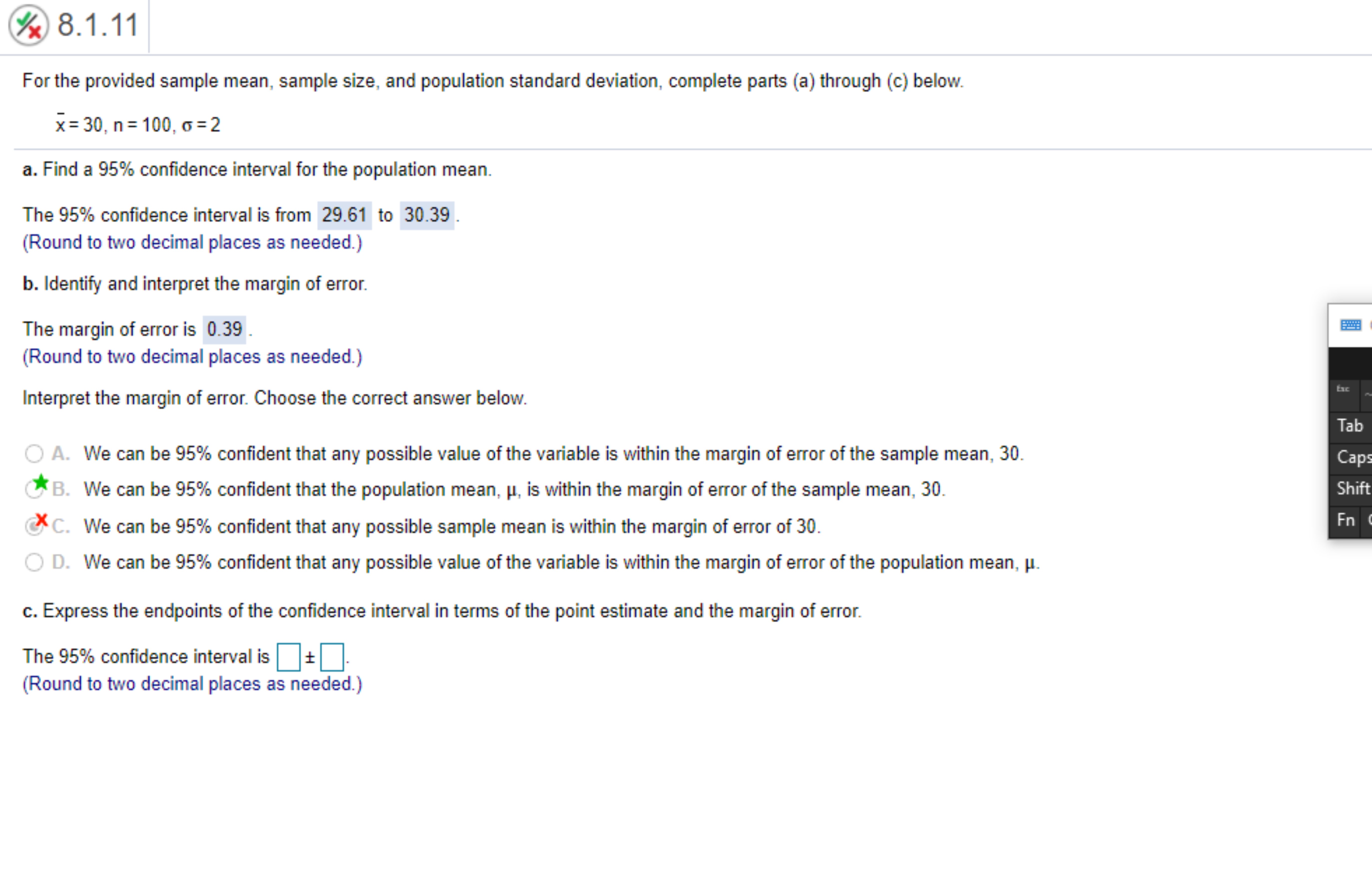 please help me @8141 For the provided sample mean. sample size. and