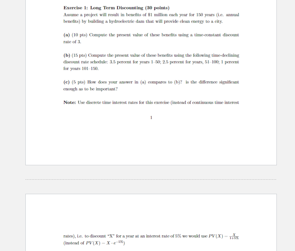 Could you help me with the long-term discounting problem? Exercise 1: