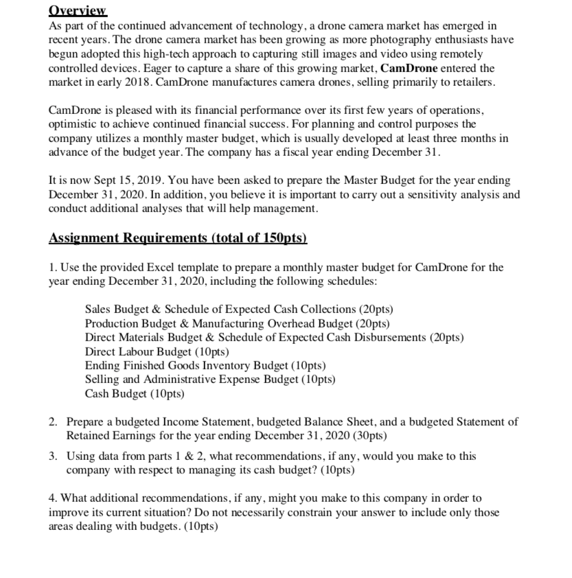 On assignment must be done on excel. Overview As part of the