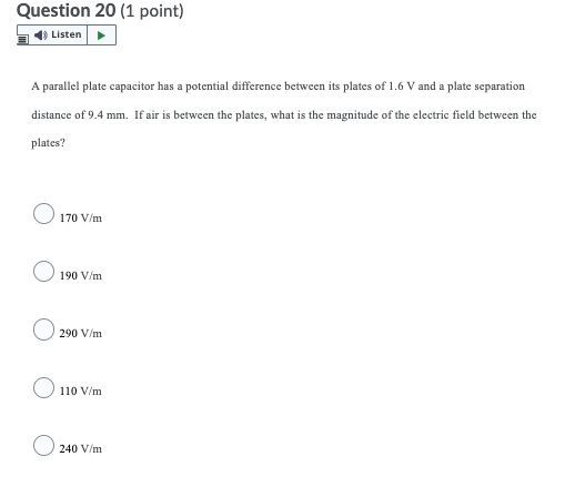 need help with this physics question. Please answer quickly. Question 20 (1