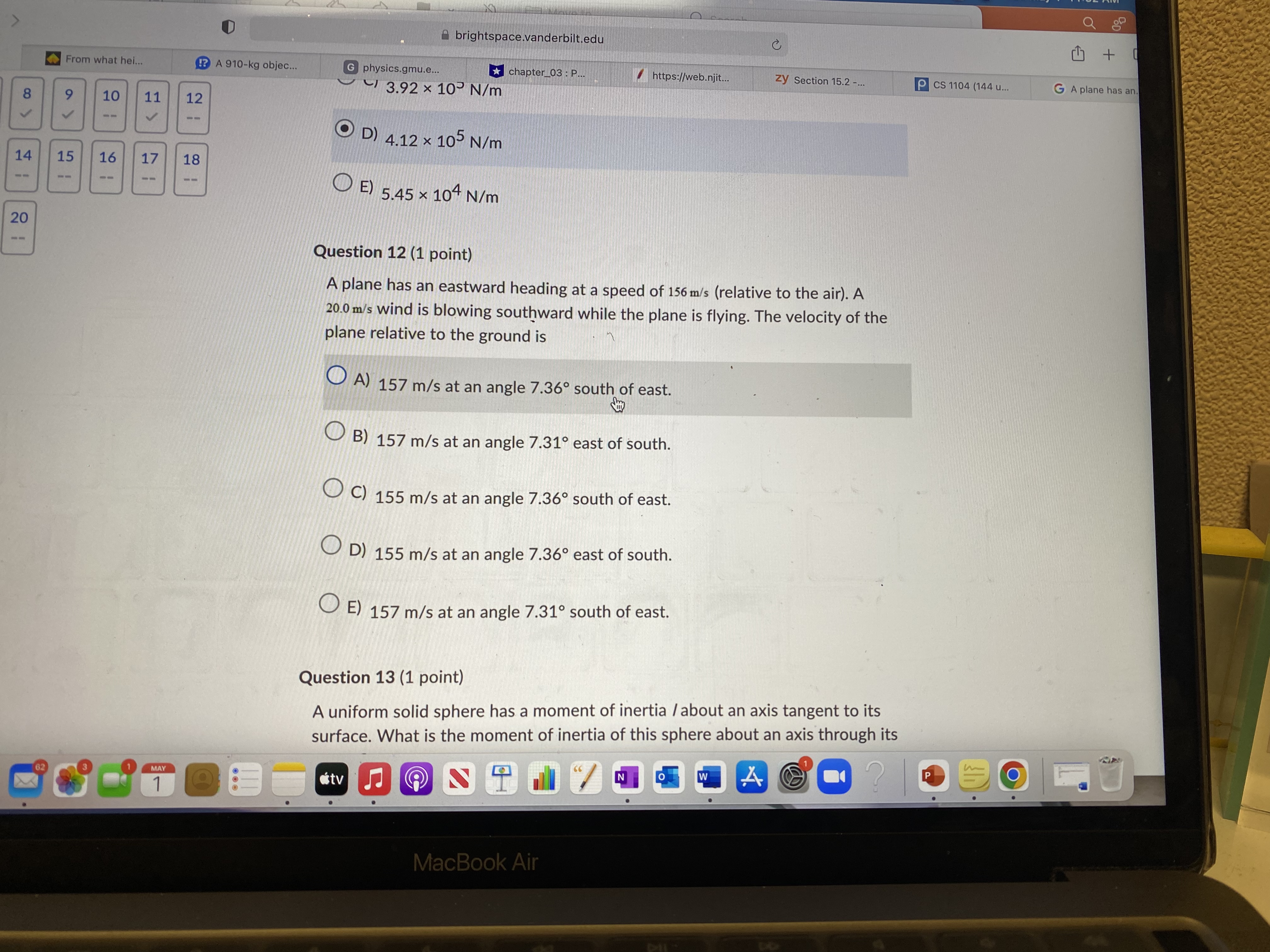 Q brightspace.vanderbilt.edu C From what hei... !? A 910-kg object.. physics.