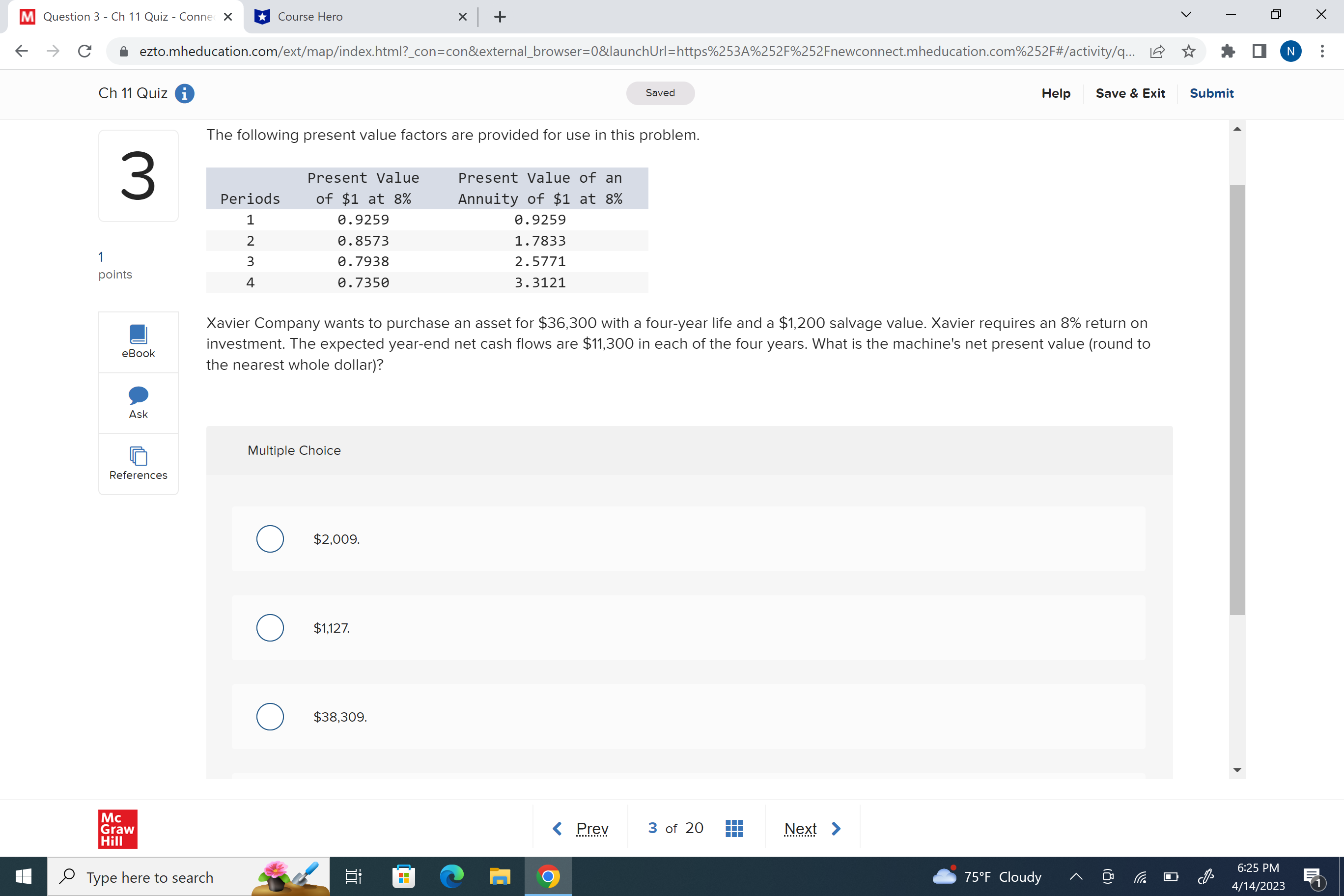 M Question 3 - Ch 11 Quiz - Conner X Course