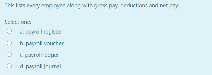 please answer the following multiple choice questions: This lists every employee along