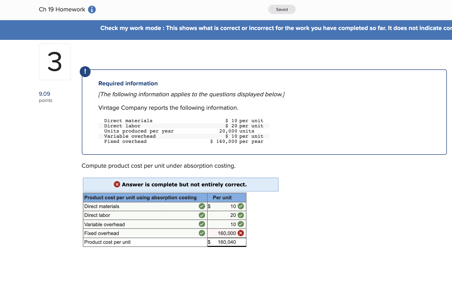  Ch 19 Homework 0 Saved Check my work mode : This