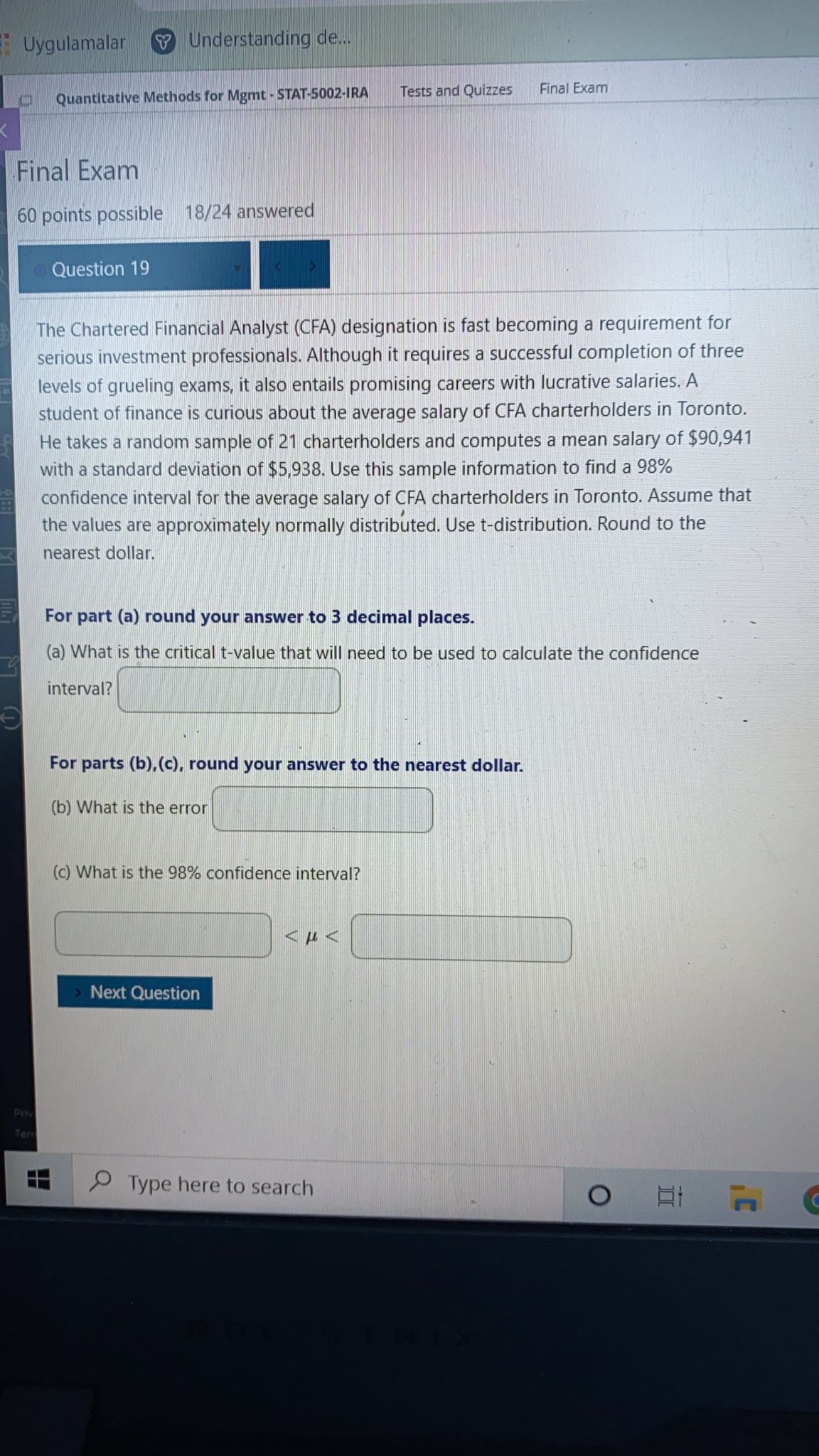 Uygulamalar Understanding de... Quantitative Methods for Mgmt - STAT-5002-IRA Tests and