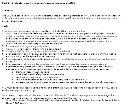 Port B - Evaluate ways to improve learning practice at AWS