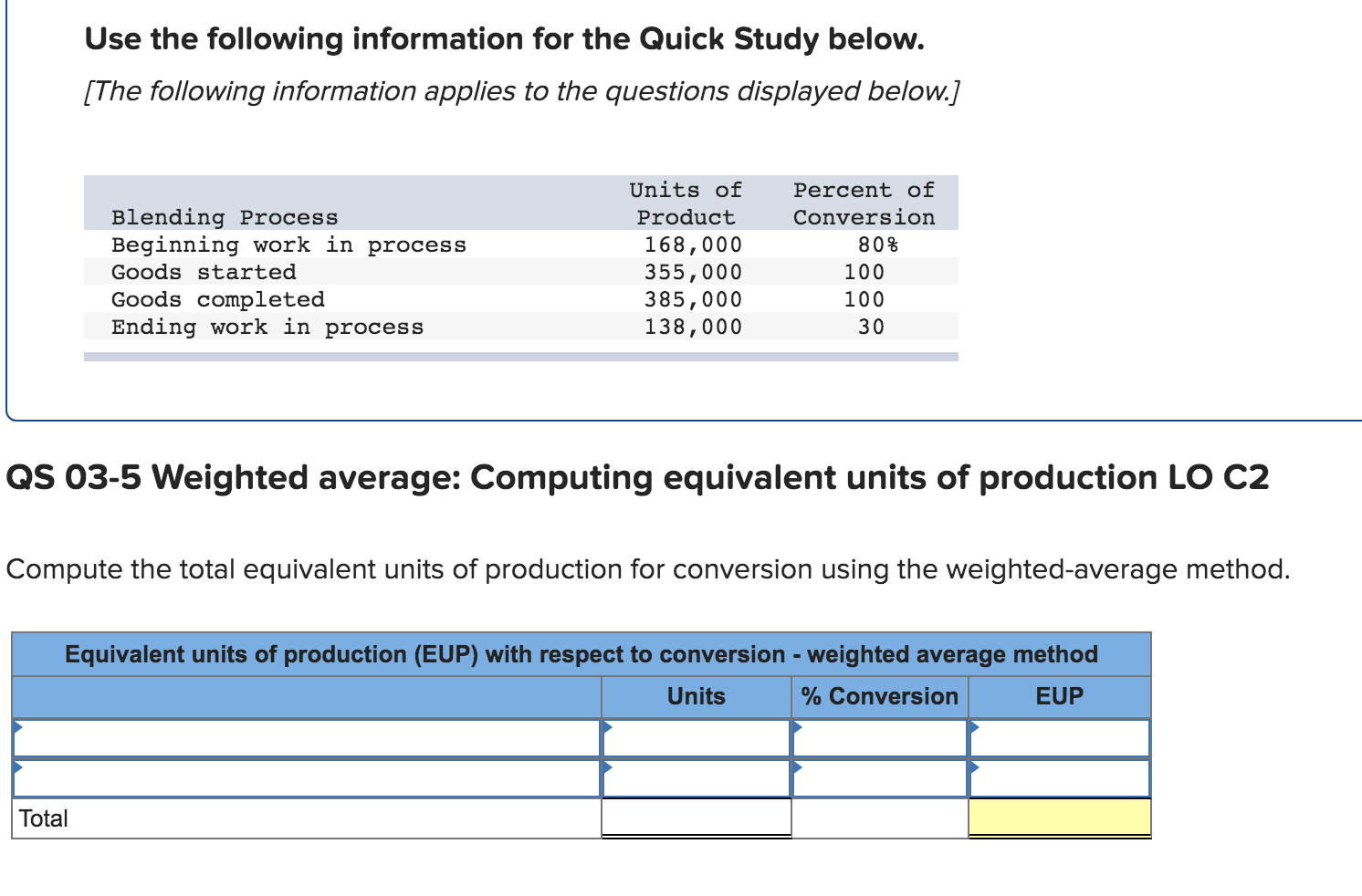 Use the following information for the Quick Study below. [The following