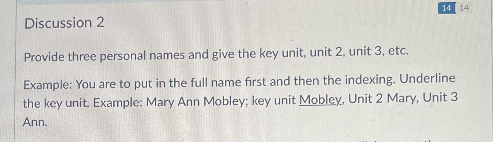 Provide three personal named and give the key unit, unit 2 and