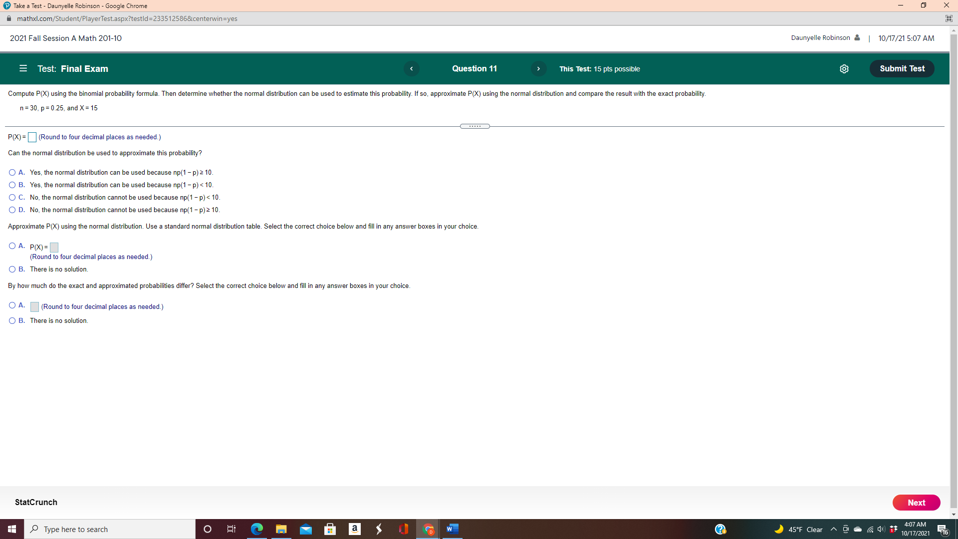 Take a Test - Daunyelle Robinson - Google Chrome - X