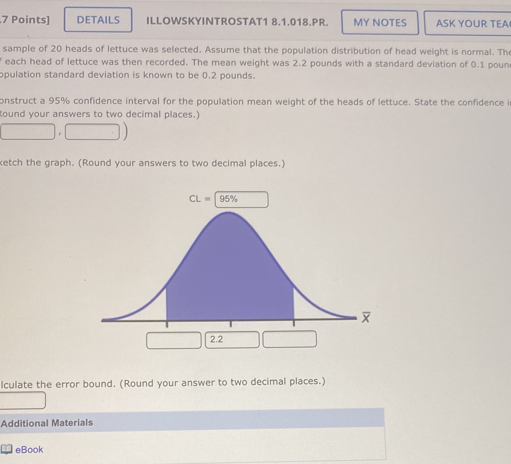 Help me out 7 Points] DETAILS ILLOWSKYINTROSTAT1 8.1.018.PR. MY NOTES ASK YOUR