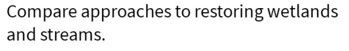 Compare approaches to restoring wetlands and streams.