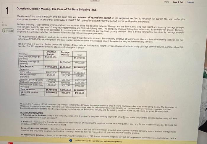  Help Save & Eat Submit 1 1 5 Question: Decision Making.