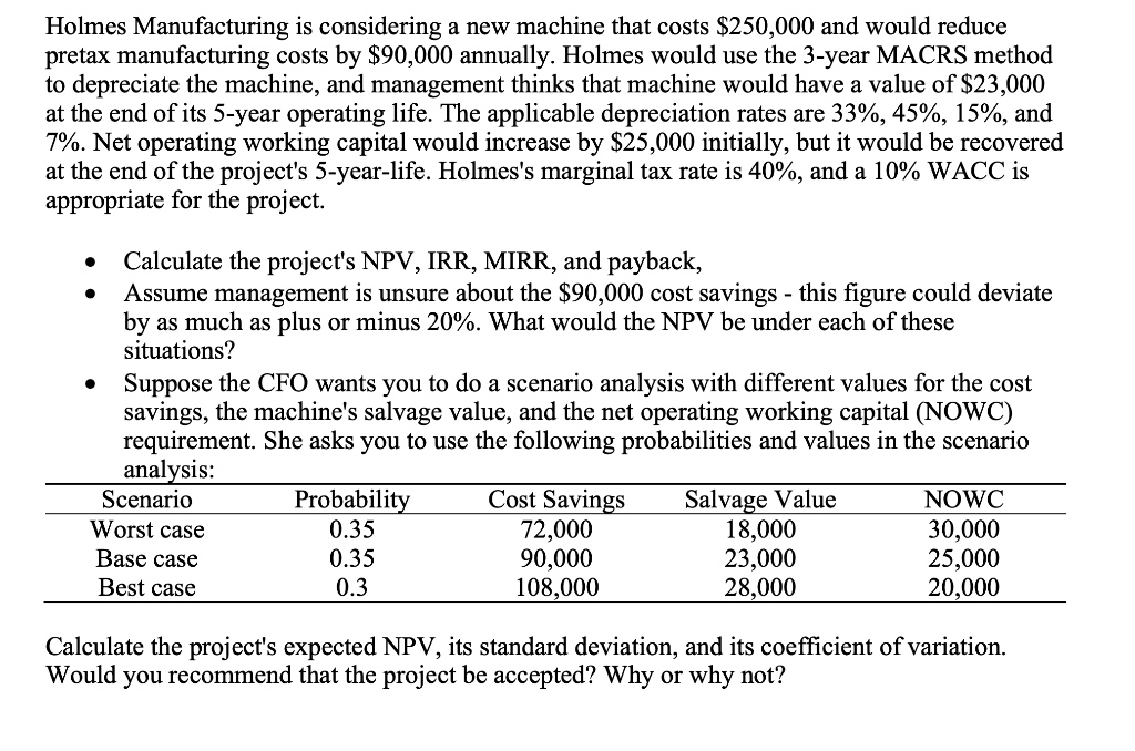 PLEASE DO IN EXCEL THANKS Holmes Manufacturing is considering a new machine