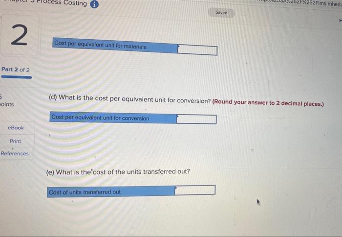 it looks like this: Part 2 of 2 B 5 points miN