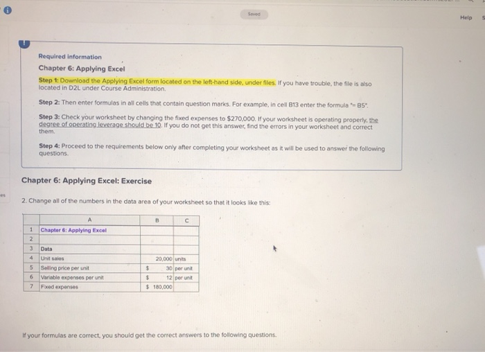  Help Required information Chapter 6: Applying Excel Step 1: Download the