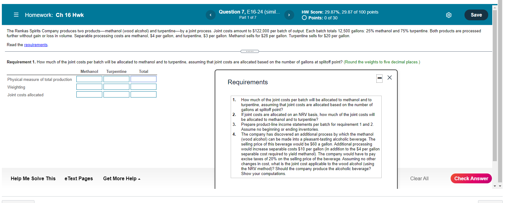  = Homework: Ch 16 Hwk Question 7, E16-24 (simil... Part 1
