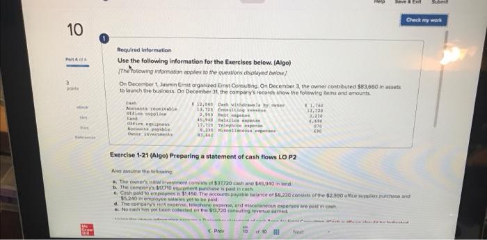  Save & E Check my work 10 A LA 3 Required