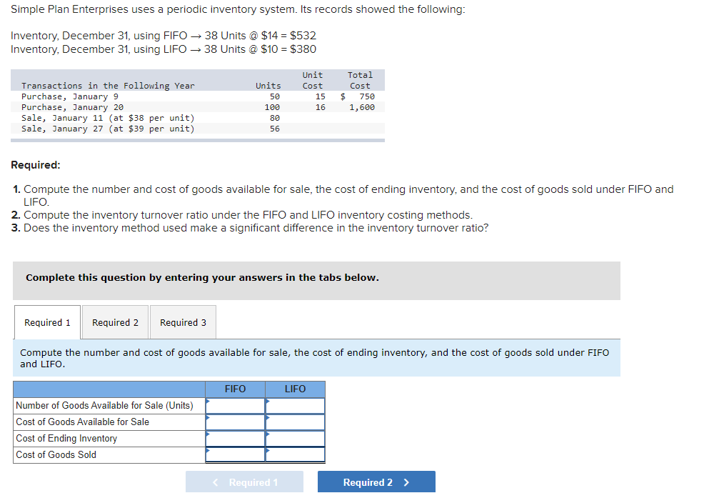 Simple Plan Enterprises uses a periodic inventory system. Its records showed
