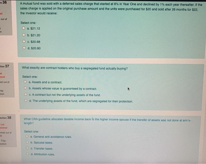 please answer all n 36 A mutual fund was sold with a