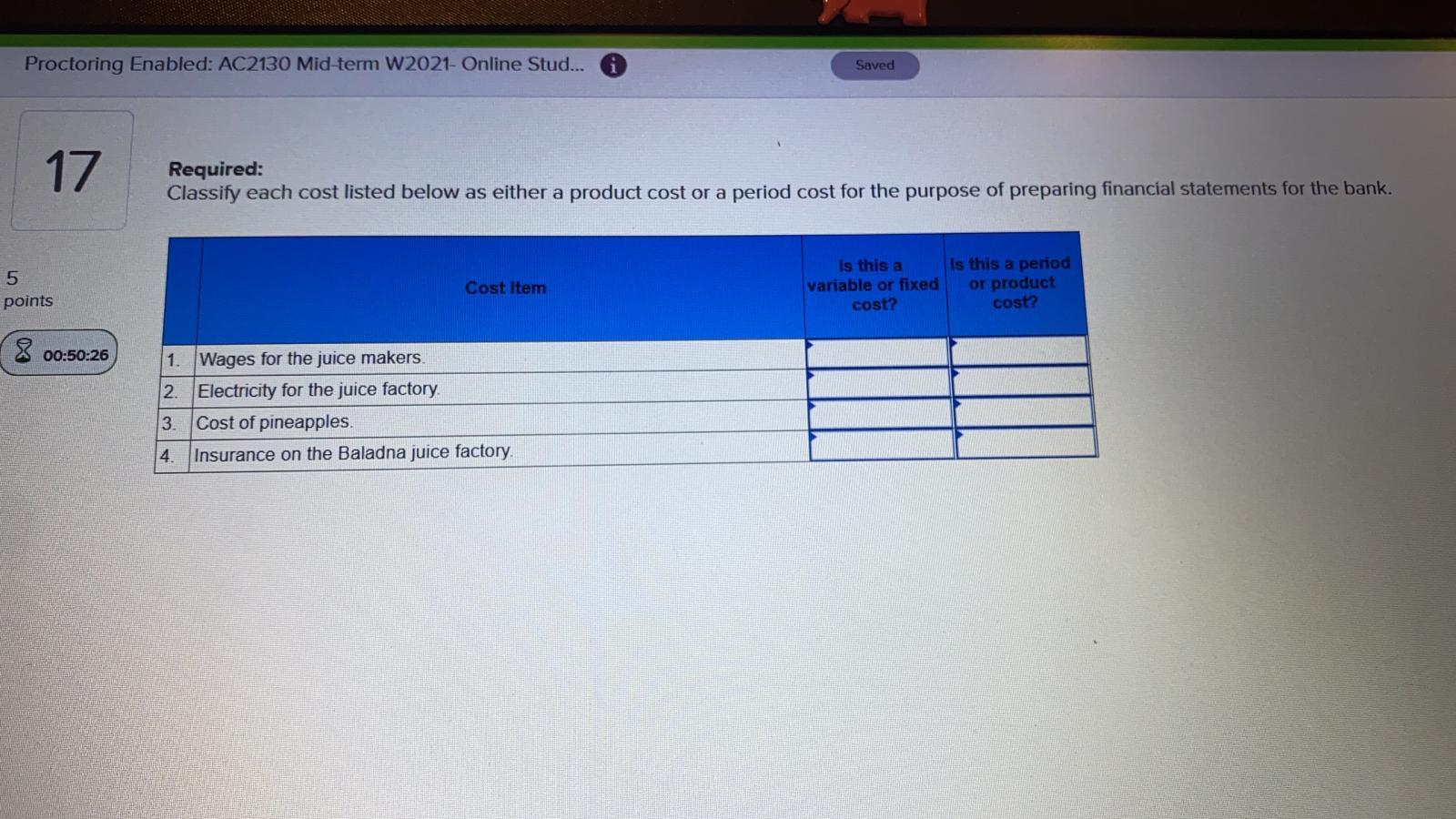 the following costs incurred at Baladna show whether it would most likely