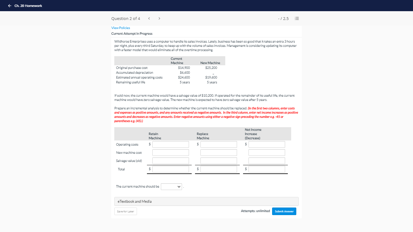 f Ch. 20 Homework Question 2 of 4 - / 2.5