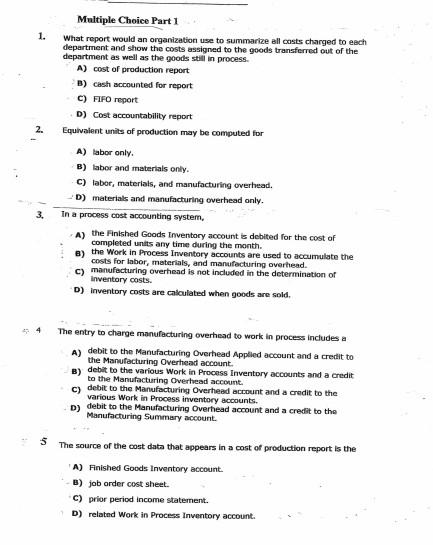  1. Multiple Choice Part 1 What report would an organization use