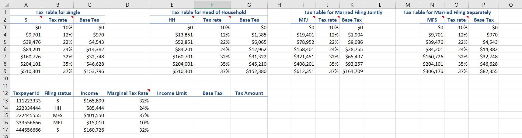  D H Q B C 1 Tax Table for Single 2