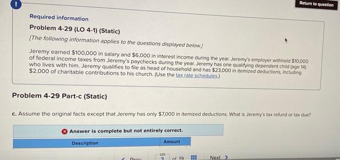  Return to question Required information Problem 4-29 (LO 4-1) (Static) [The