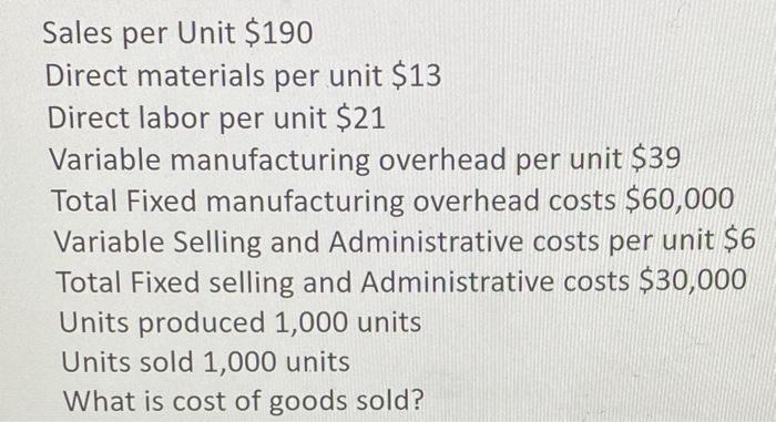 $150 Direct materials per unit $16 Direct labor per unit $21 Variable
