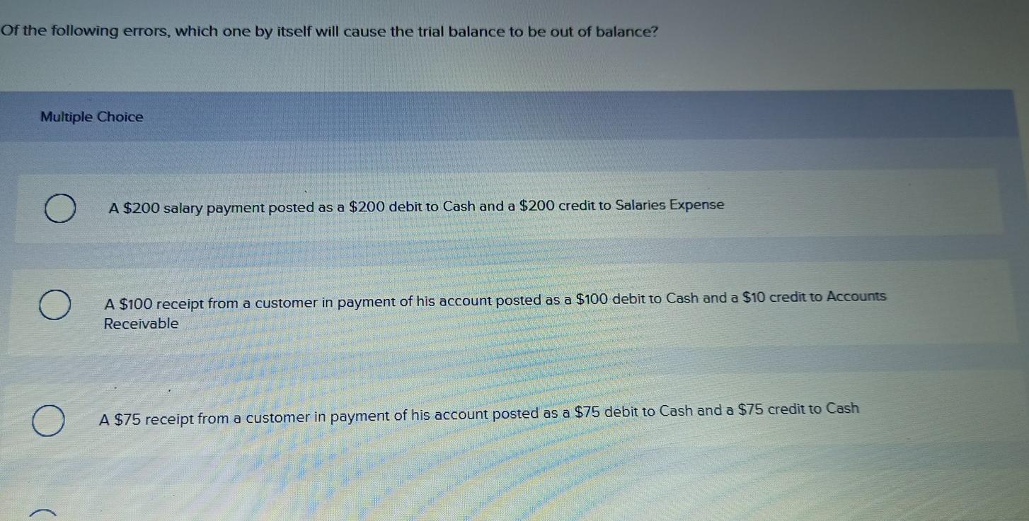  Of the following errors, which one by itself will cause the