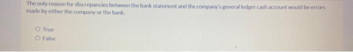  The only reason for discrepancies between the bank statement and the