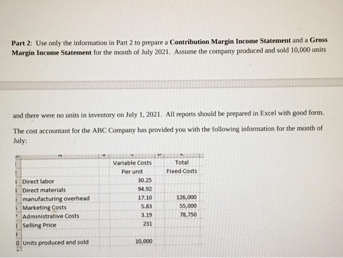in Part 1 for ABC Company to complete a Cost of Goods