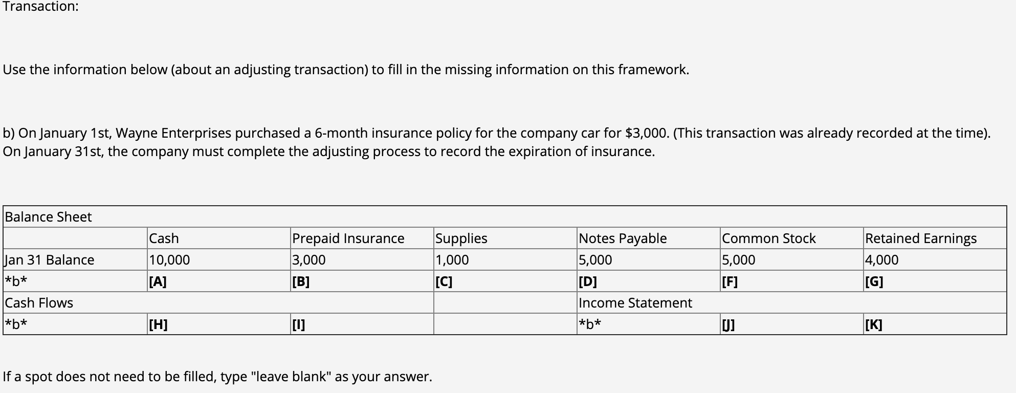  Transaction: Use the information below (about an adjusting transaction) to fill