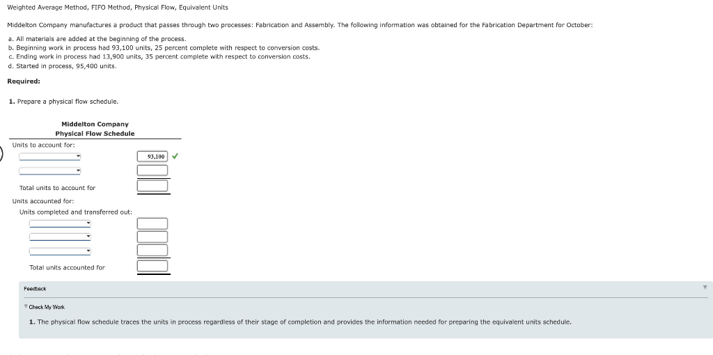  Weighted Average Method, FIFO Method, Physical Flow, Equivalent Units Middelton Company