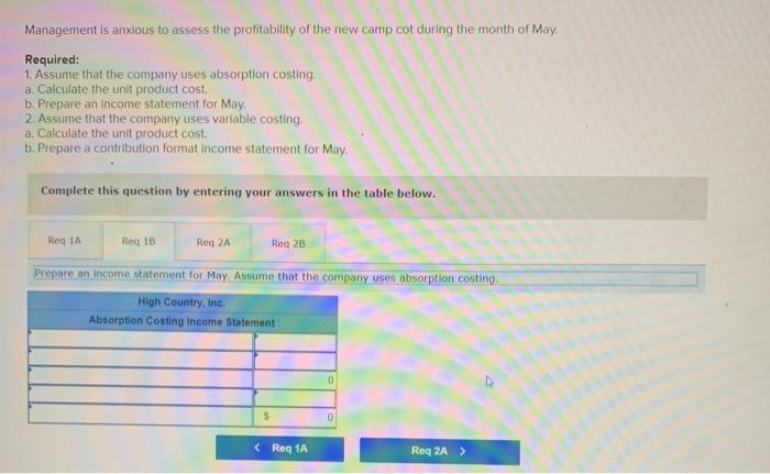 High Country, Inc. produces and sells many recreational products. The company has