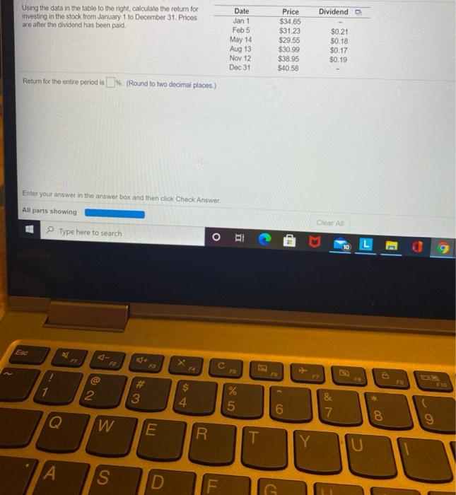  Dividend Using the data in the table to the right calculate