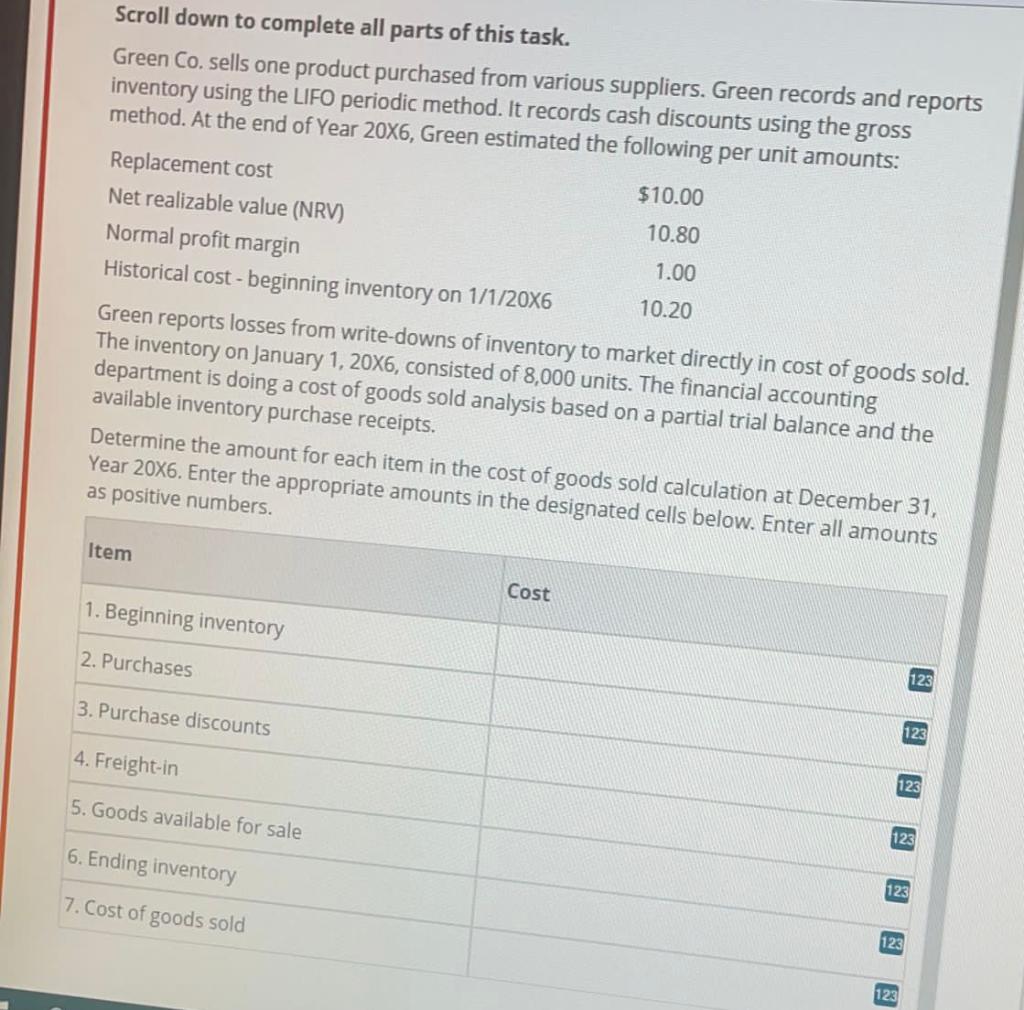 PLEASE FILL OUT ALL THE NUMBERS IN THE COST BOXES Scroll down