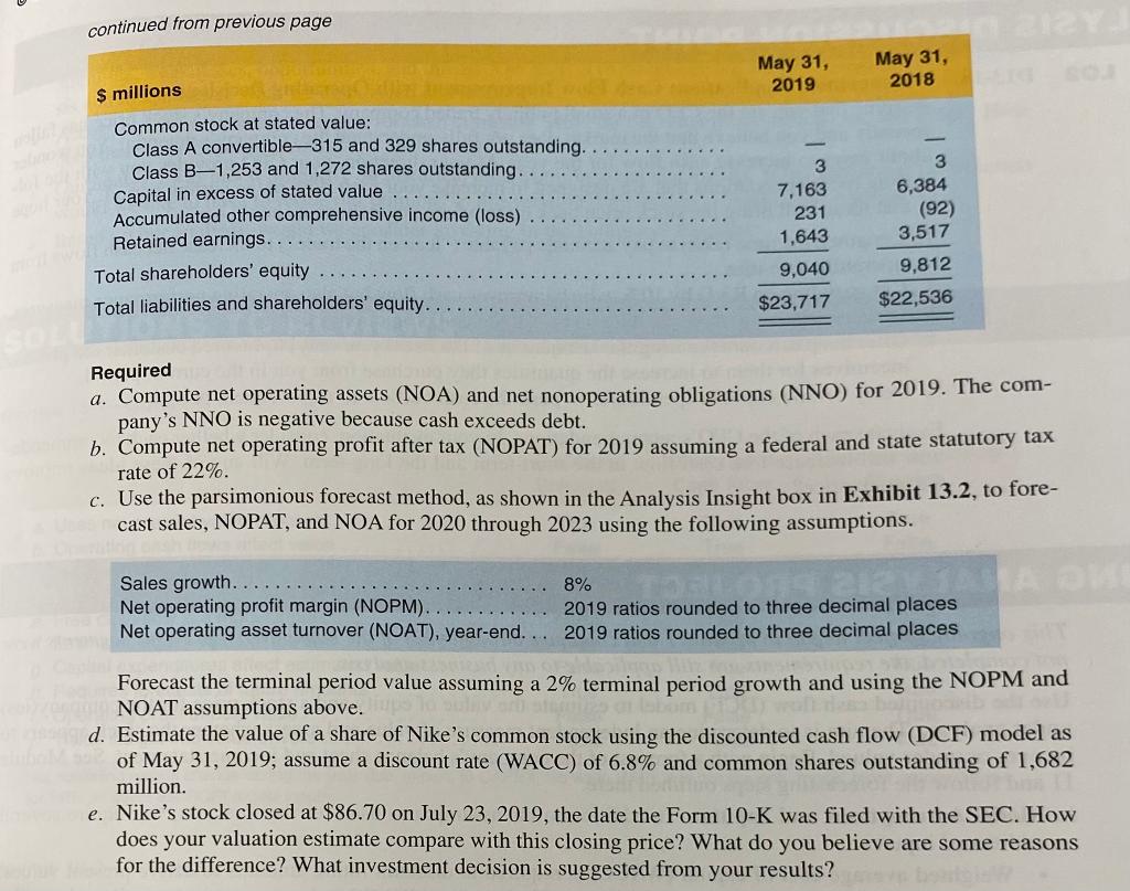 the DCF Model Following are income statements and balance sheets for Nike