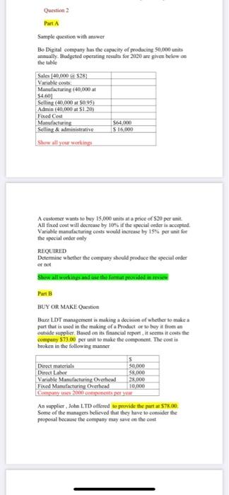  Question 2 Part A Sample question with answer Bo Digital company