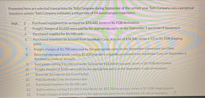  2 3 4 6 7 Presented here are selected transactions for