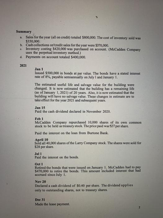 problem. Comprehensive Problem McCadden Company started business on January 1, 2020. The