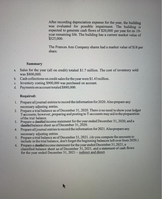 following transactions and events occurred in 2020 and 2021. For simplicity, information