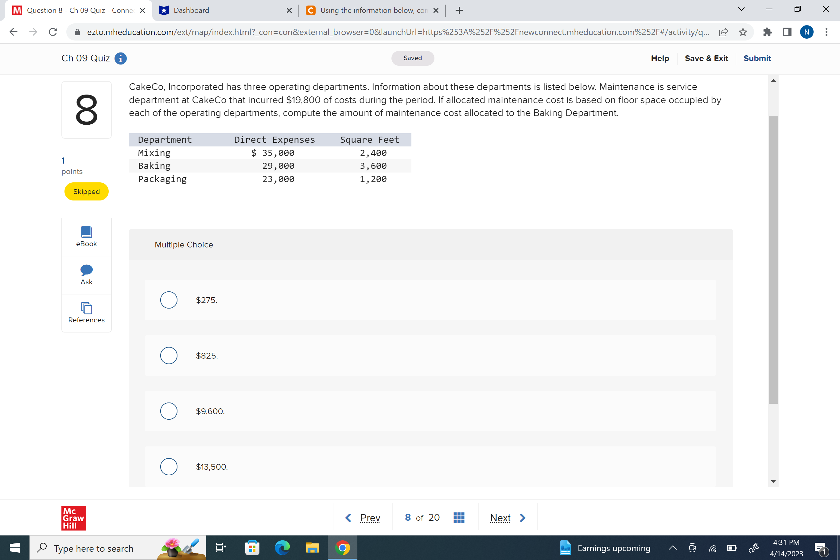  m Question 8 , Ch 09 Quiz , Conn >( u