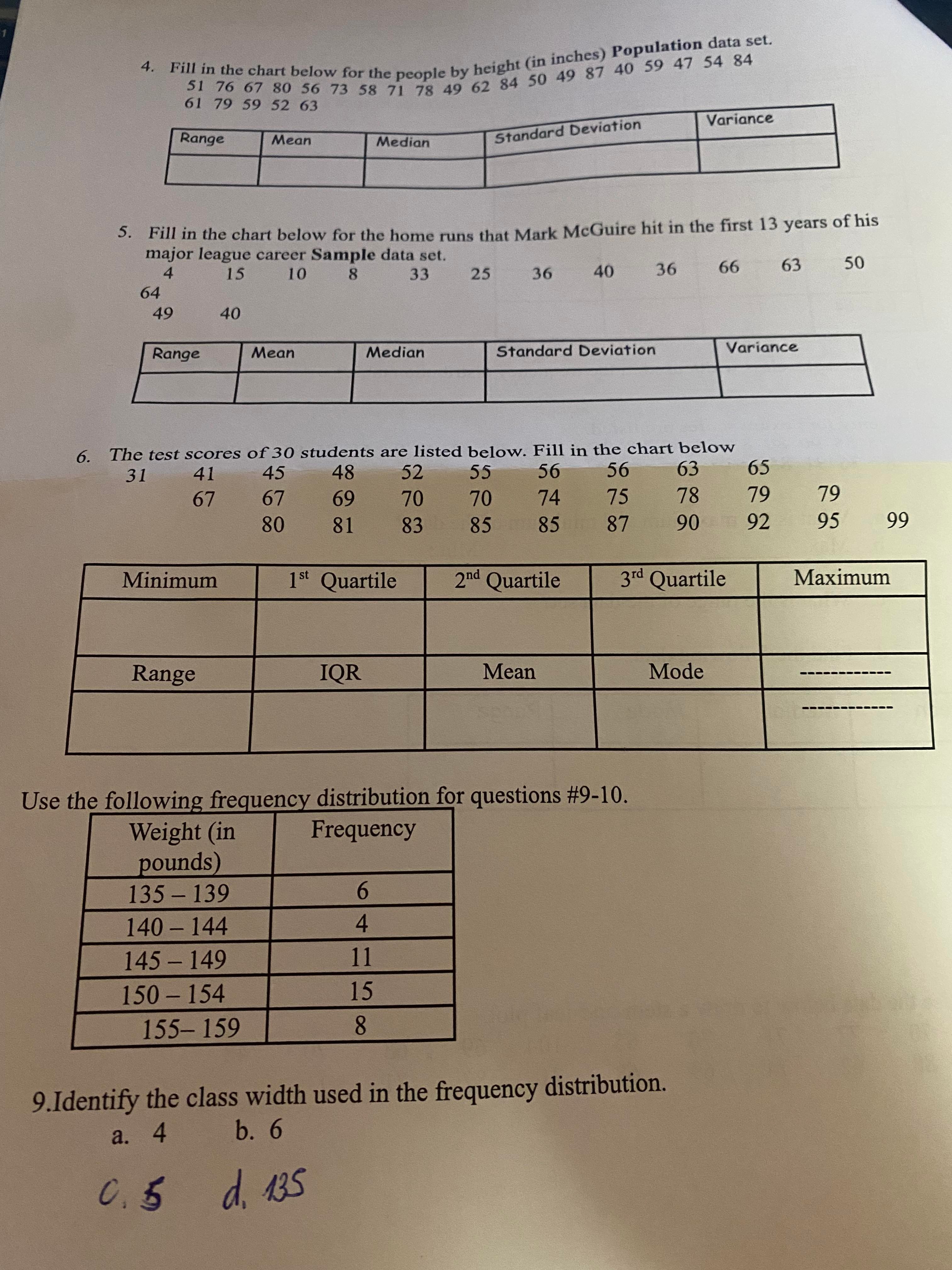 center of the stemplot? a. Median b. Mean c. IQR d. None