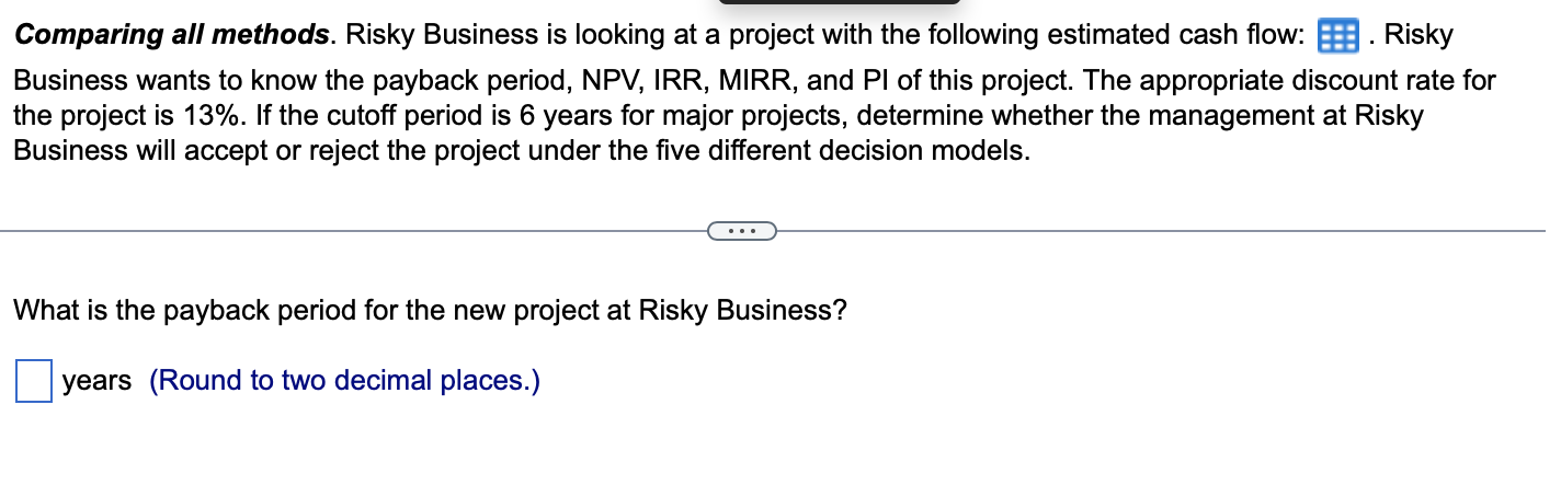 project listed in the following table, g , use the Pl to