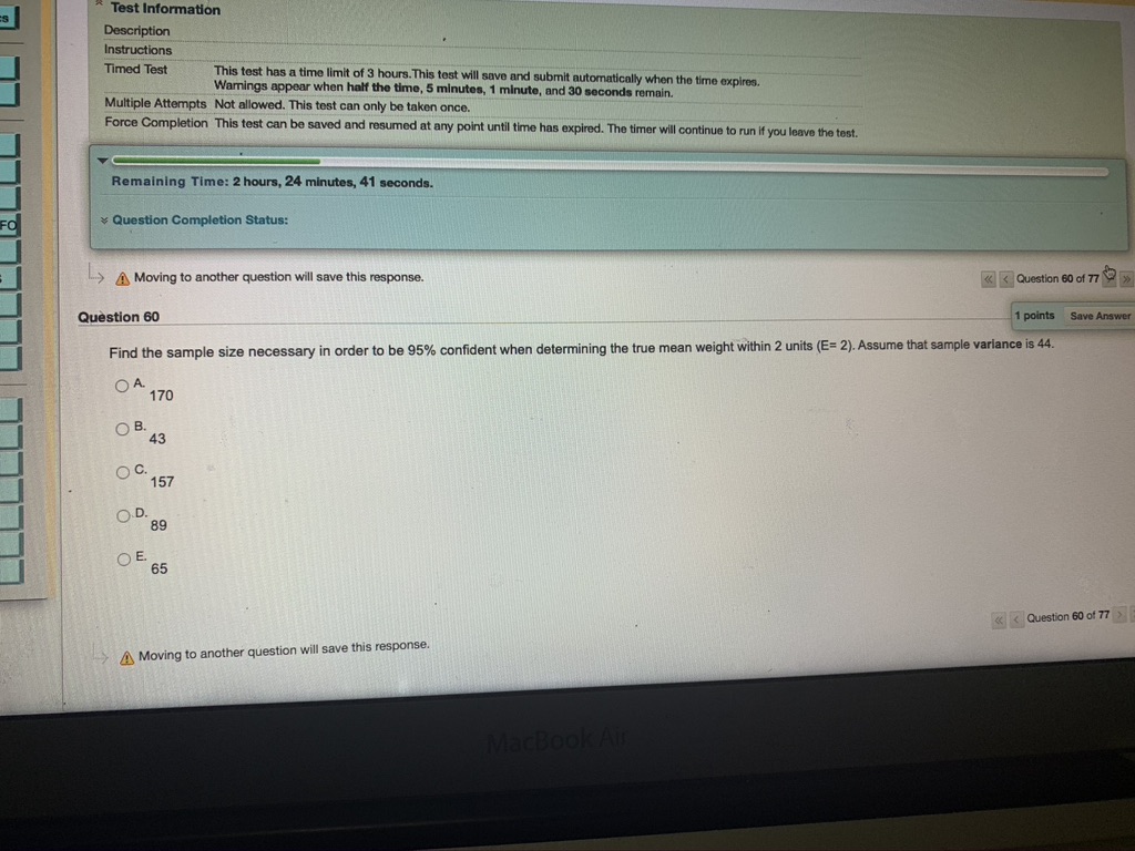 help please in this homework Test Information Description Instructions Timed Test This