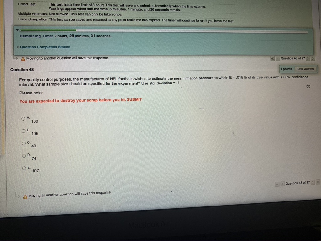 and submit automatically when the time expires. Warnings appear when half the