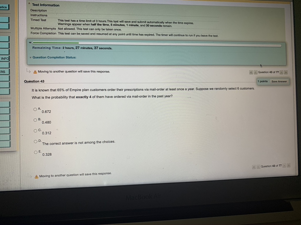 Not allowed. This test can only be taken once. Force Completion This